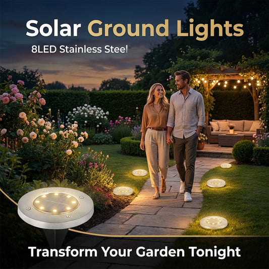 🔥 Topaanbieding: 50% KORTING 🔥 Roestvrijstalen grondlamp op zonne-energie met 8 LED-lampjes