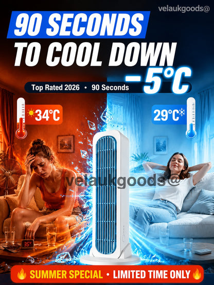 【De hele kamer in 90 seconden afkoelen】Torenventilator — een airconditioner die zowel rechtop als liggend kan worden gebruikt