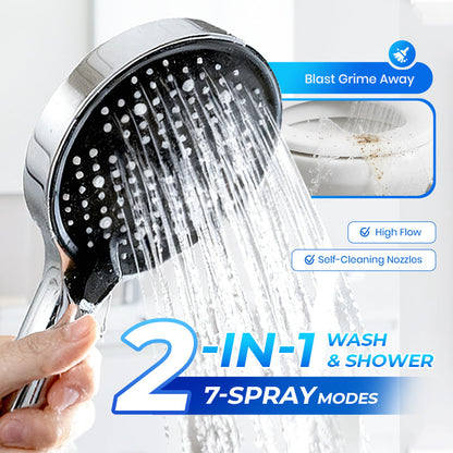 🚿NU 50% KORTING! Verstelbare regendouchekop met hoge druk, 2-in-1 handdouche voor wassen en douchen met 7 straalstanden, zelfreinigende sproeikoppen, badkamerdouche met hoog debiet