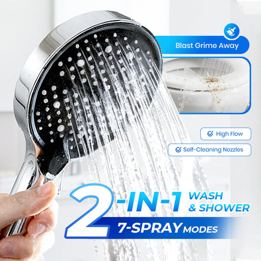 🚿NU 50% KORTING! Verstelbare regendouchekop met hoge druk, 2-in-1 handdouche voor wassen en douchen met 7 straalstanden, zelfreinigende sproeikoppen, badkamerdouche met hoog debiet