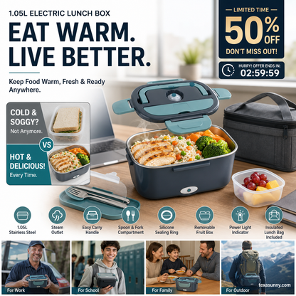 🍱50% OFF NOW! Electric Heated Lunch Box‑ 1.5L PTC Fast Heating Stainless‑Steel Food Container, Dual‑Voltage Leak‑Proof Portable Food Warmer for Home & Car Use