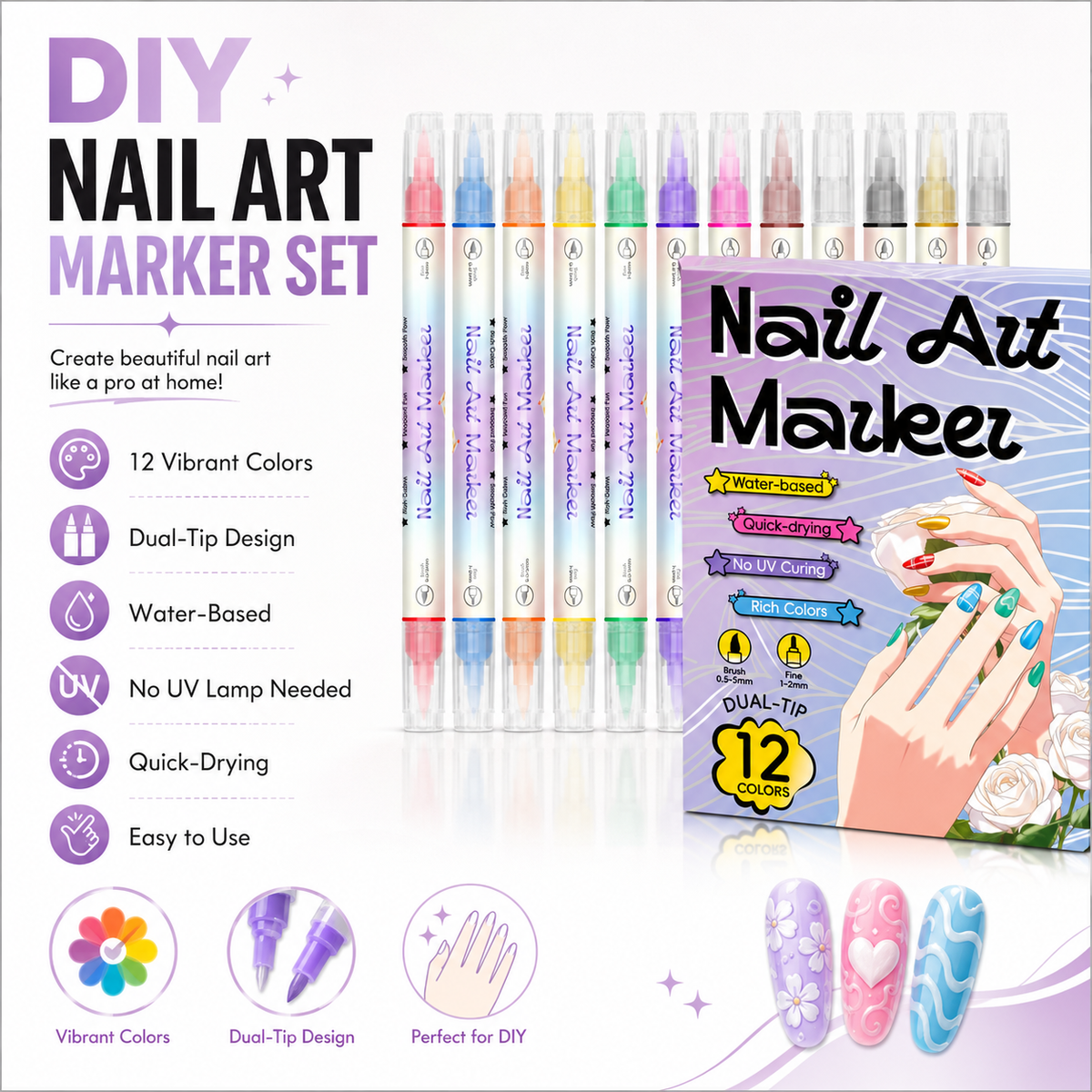 Dubbelzijdige nail-artpennen – productafbeelding