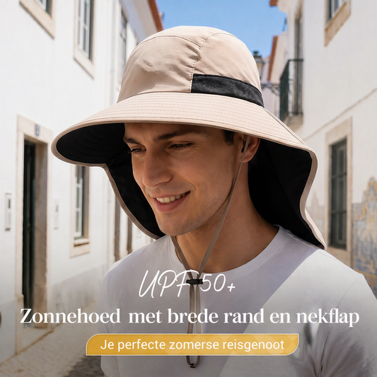 🧢☀️ Hoed met brede rand, UPF 50+ bescherming en nekbeschermer 🛡️