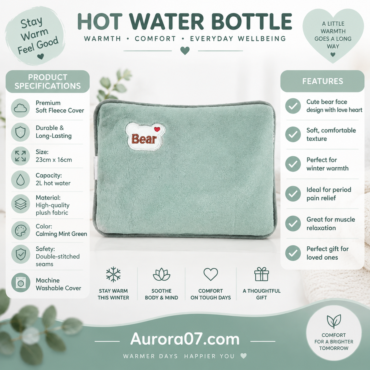 Oplaadbare Elektrische Warmwaterkruik met Hoes – productafbeelding