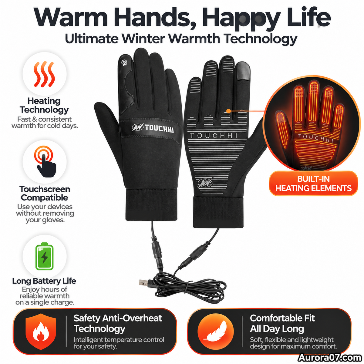 Verwarmde Winterhandschoenen met USB – productafbeelding