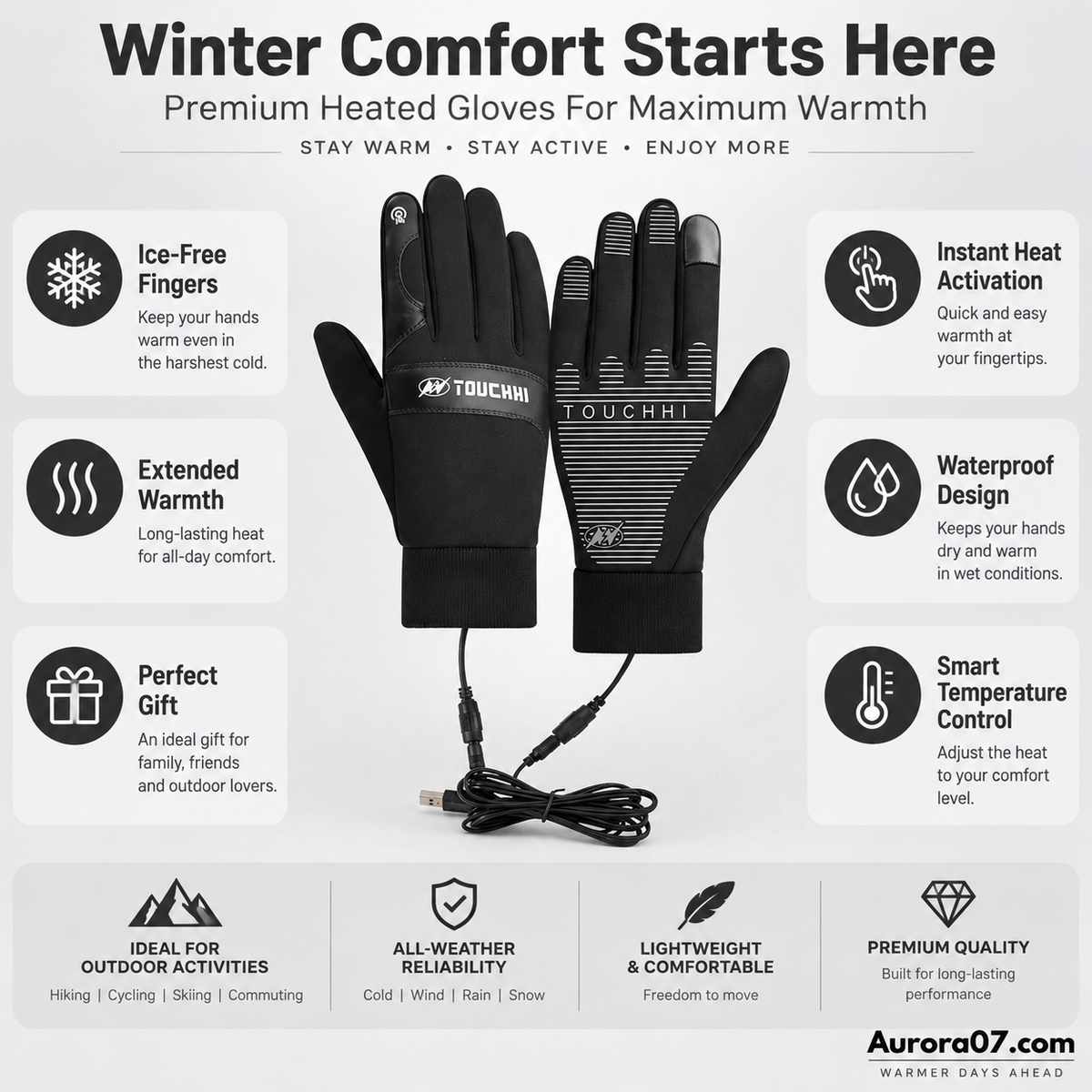 Verwarmde Winterhandschoenen met USB – productafbeelding