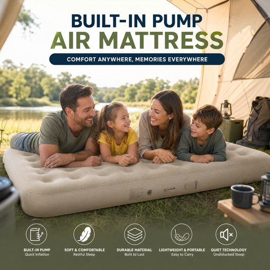 🛏️ 50% KORTING! 💨 Draagbaar luchtbed met ingebouwde pomp – Ingebouwde pomp, compacte verpakking & snel op te zetten – Ideaal voor kamperen, logees & reizen