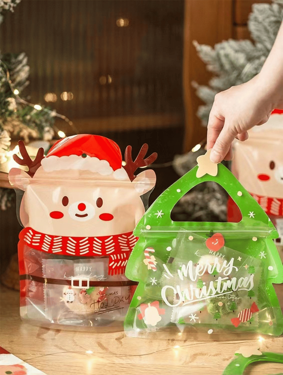Hersluitbare kerst-uitdeelzakjes met handvat – productafbeelding