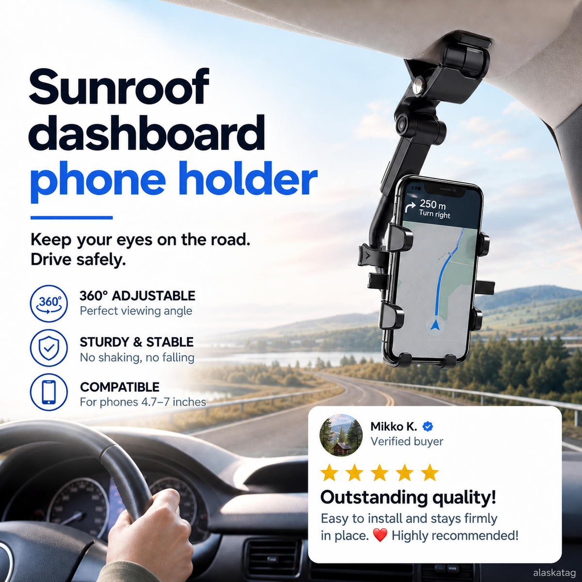 Verstelbare telefoonhouder voor in de auto – productafbeelding