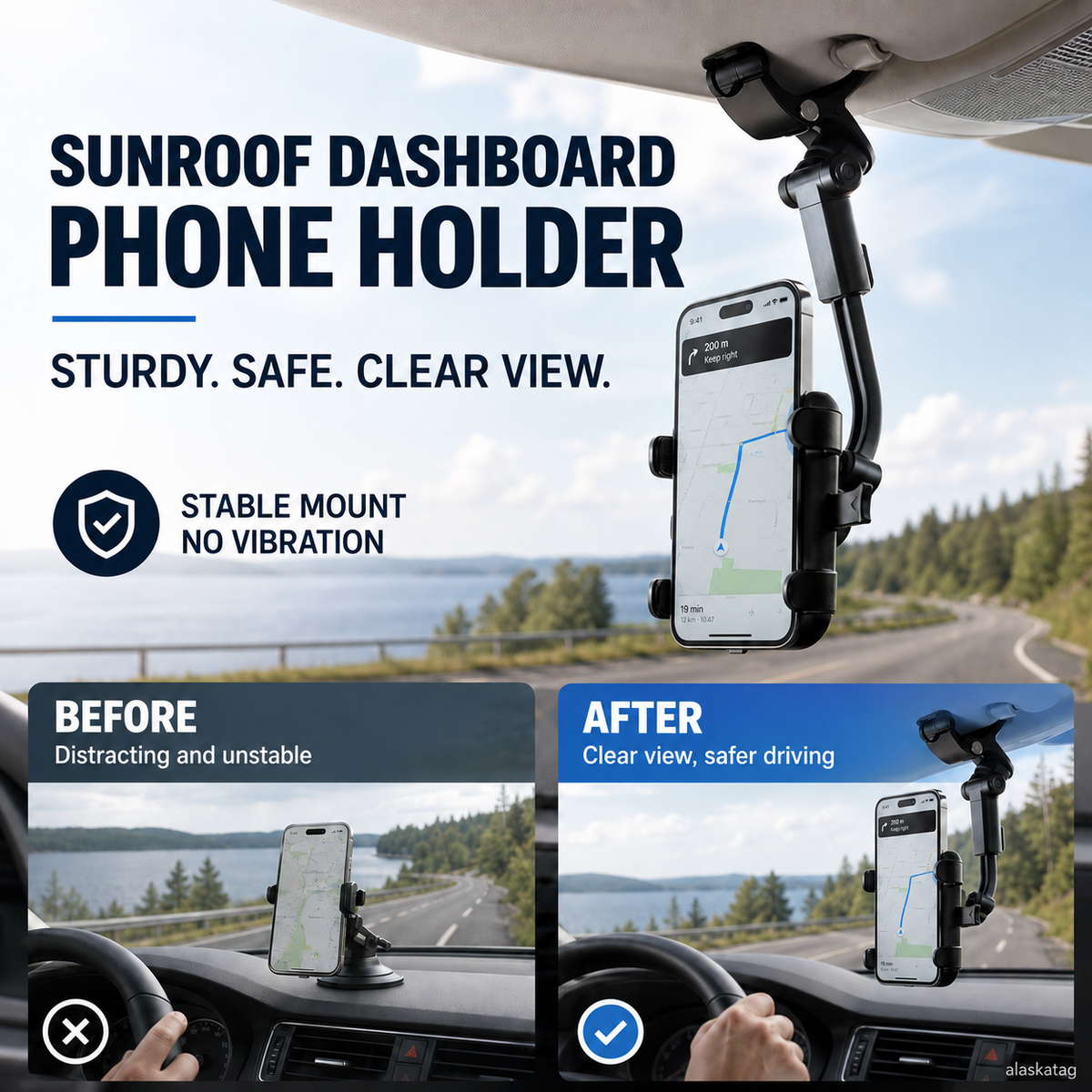 Verstelbare telefoonhouder voor in de auto – productafbeelding