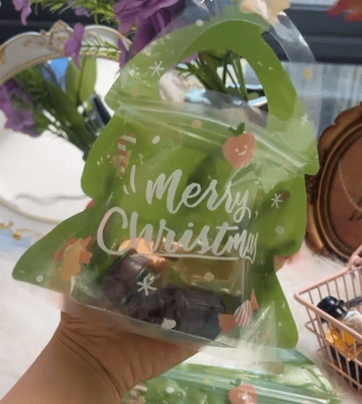 Hersluitbare kerst-uitdeelzakjes met handvat – productafbeelding
