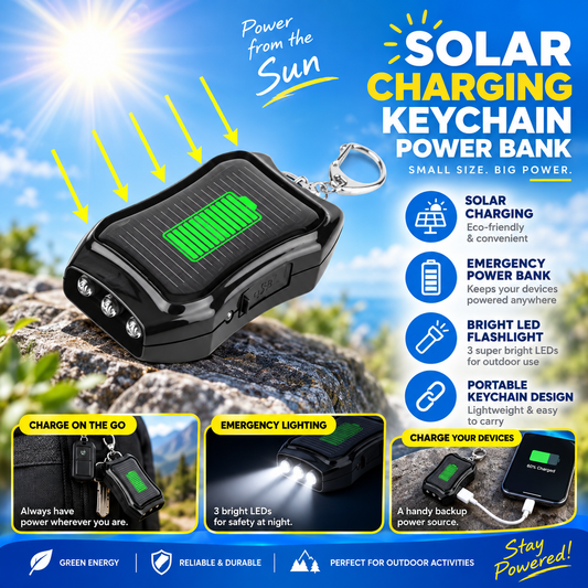 Solar noodlader met sleutelhanger en ledlamp – productafbeelding