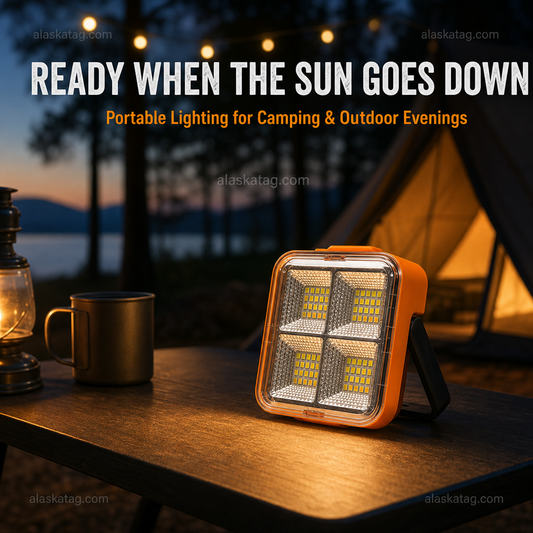 ☀️ Draagbare werklamp op zonne-energie met 4 lichtstanden