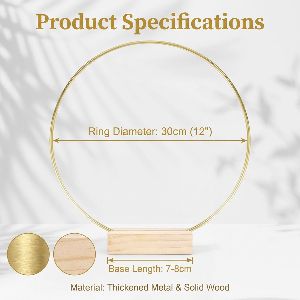 Gouden decoratiehoepel met houten standaard – productafbeelding