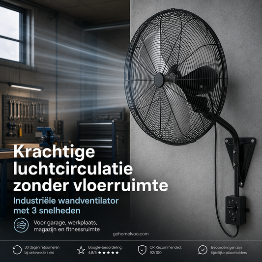 Zware wandventilator, wandventilator met een capaciteit van 7500 CFM, voorzien van 3 snelheidsstanden en een instelbare kantelhoek, industriële pendelventilator met hoge luchtstroomsnelheid