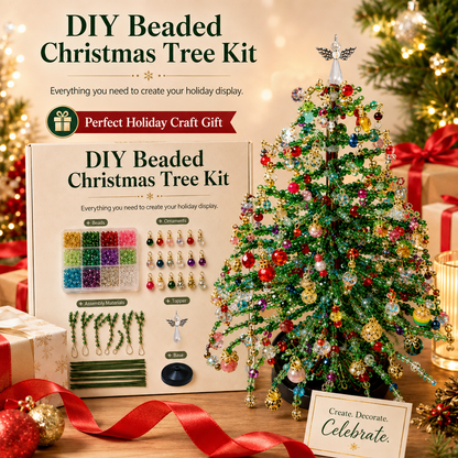 🌲DIY-kerstboomset met kralen – Handgemaakt knutselcadeau met engeltje als topversiering, kleurrijke mini-kerstversiering voor op het bureau en de tafel (complete alles-in-één-set