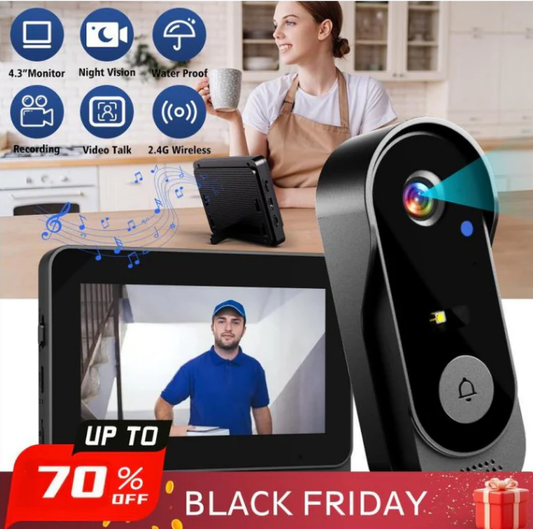 ✈️ Gratis verzending! ✈️ Draadloze deurbelcamera met 1080p HD, 170° kijkhoek, 11 cm scherm, IPX65 waterdicht voor buitengebruik en nachtzicht.