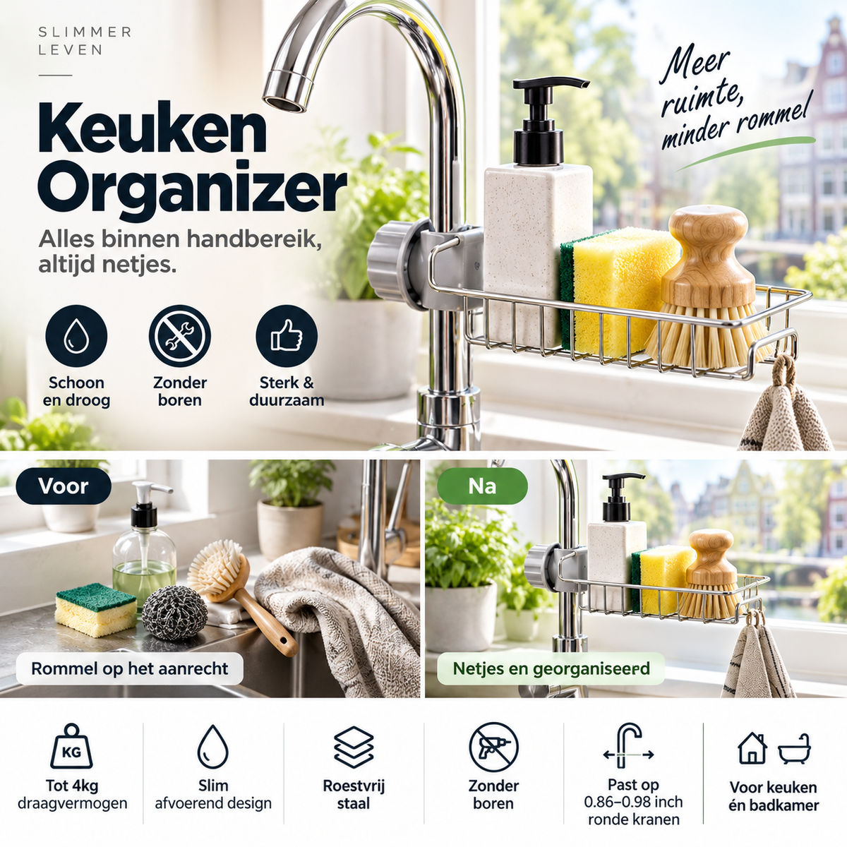 RVS Gootsteenorganizer voor Kraanmontage – productafbeelding