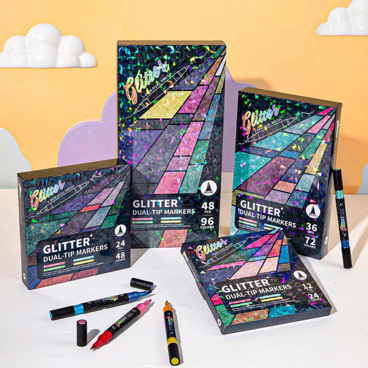 🎨Penseelmarkers met glittereffect🥇✨: Creëer moeiteloos sprankelende kunstwerken 🥳(🌈24-96 kleuren | Vloeiend, verstopt niet | Loopt niet door📝