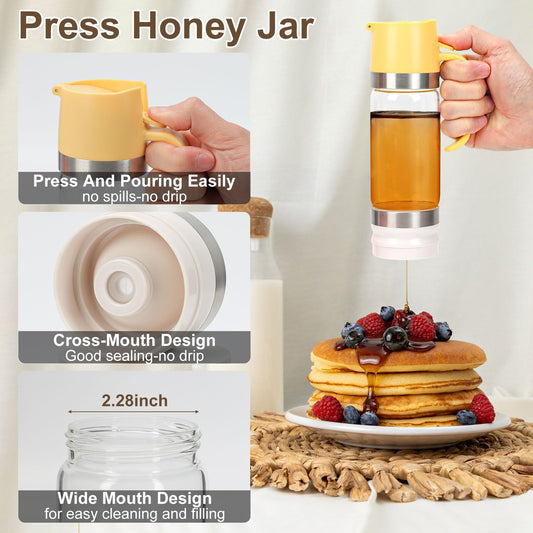 ✨ Glazen honing- en siroopdispenser van 9oz die niet druipt – zonder geknoei, gemakkelijk te schenken en perfect voor in de keuken en bij het ontbijt