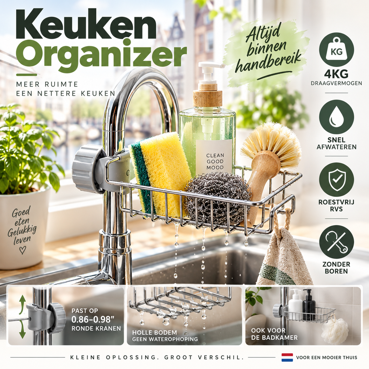 RVS Gootsteenorganizer voor Kraanmontage – productafbeelding