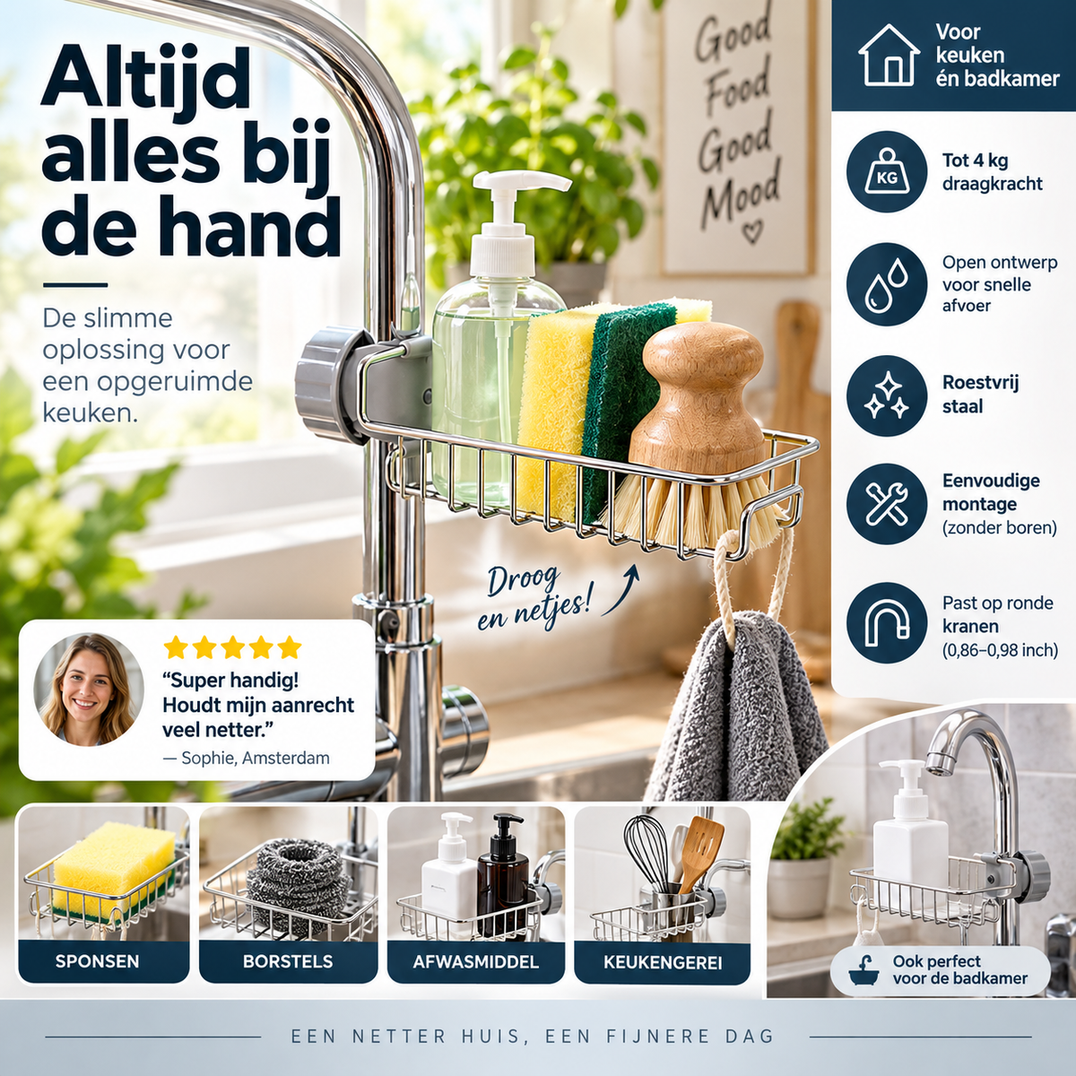 RVS Gootsteenorganizer voor Kraanmontage – productafbeelding