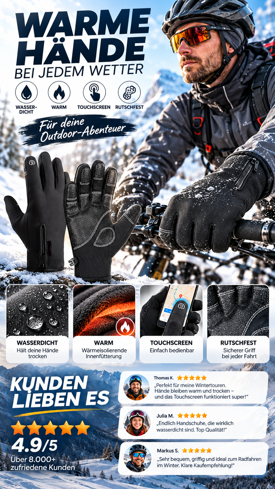 Waterafstotende Touchscreen Winterhandschoenen – productafbeelding