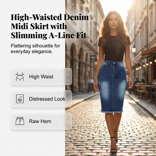👗 Damesrok van denim met hoge taille en gerafelde zoom – Trendy, comfortabel en moeiteloos chic ✨💖