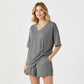 👚 50% KORTING! ✨ Lounge-set voor dames met V-hals – Losse pasvorm, kreukvrij & zijdezacht