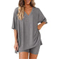 👚 50% KORTING! ✨ Lounge-set voor dames met V-hals – Losse pasvorm, kreukvrij & zijdezacht