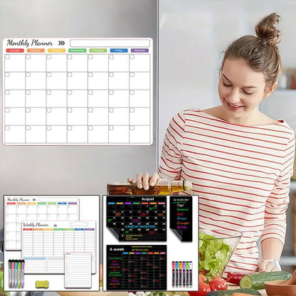 📅Set uitwisbare magnetische kalenders – Herbruikbaar, inclusief stiften, ideaal voor op de koelkast, op kantoor en voor de gezinsplannin