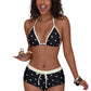 Bikiniset met haltertop en stippenprint en een boyshort