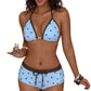 Bikiniset met haltertop en stippenprint en een boyshort