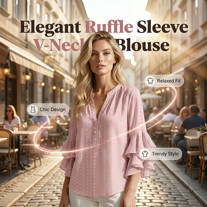 Elegante blouse met V-hals en gerimpelde mouwe