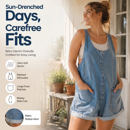 Zomerse, ruimvallende denim-overallshorts voor dames