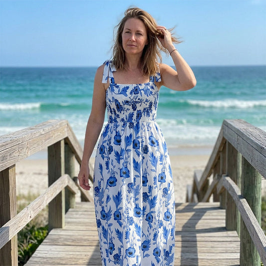 Elegante zomerjurk met bloemenprint en bandjes voor dame