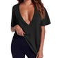Dames-T-shirt met diepe V-hals en korte mouwe