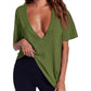 Dames-T-shirt met diepe V-hals en korte mouwe