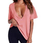 Dames-T-shirt met diepe V-hals en korte mouwe