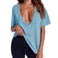 Dames-T-shirt met diepe V-hals en korte mouwe
