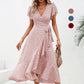 Women’s Summer Elegant V Neck Tie Waist Flowy Floral Dress