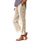 Casual, effen, ruimvallende cropped broek met knopen aan de zijkan
