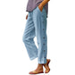 Casual, effen, ruimvallende cropped broek met knopen aan de zijkan