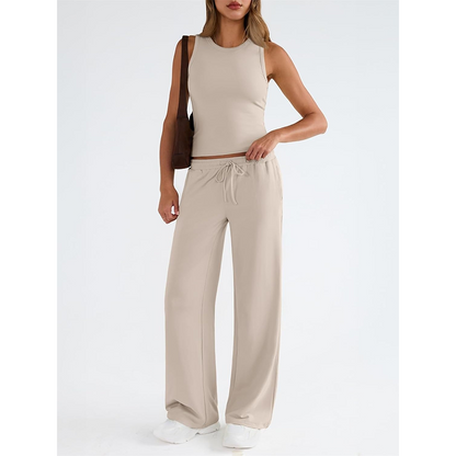 Casual mouwloze damestop & hoog uitgesneden broek (set