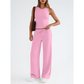 Casual mouwloze damestop & hoog uitgesneden broek (set