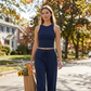 Casual mouwloze damestop & hoog uitgesneden broek (set