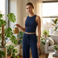 Casual mouwloze damestop & hoog uitgesneden broek (set