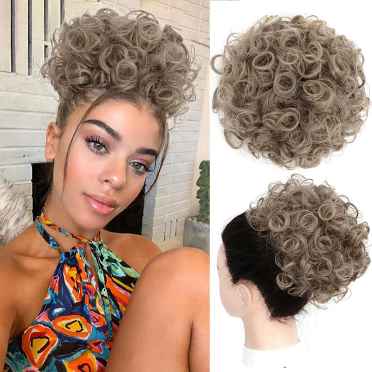 Korte, gekrulde chignon met elastisch trekkoord