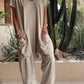 Casual V-hals Effen Kleur Jumpsuit
