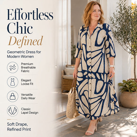 Damesjurk met knopen en geometrische print